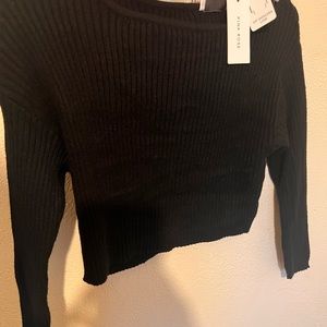Pink Rose Black Ribbed Sweater
